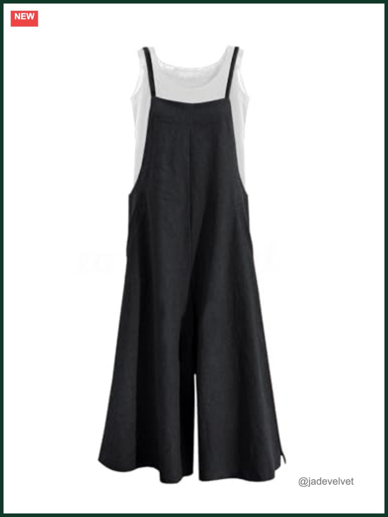 Wide Leg Overalls Jumpsuit Cotton Loose Fit With Pockets